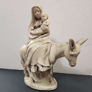 Vtg Holland Mold Mary Holding Jesus on Donkey Glazed Ceramic Nativity Figurine